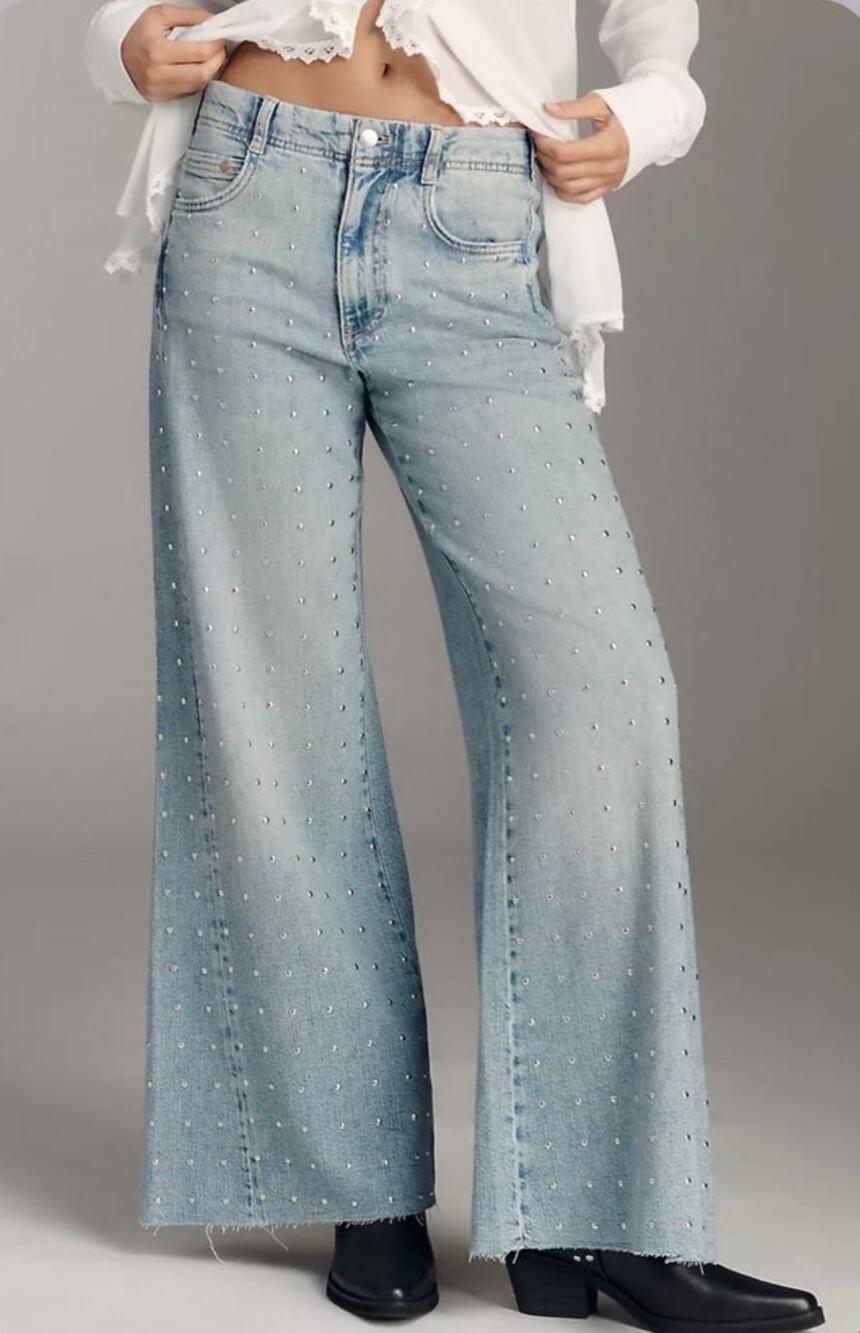 Pilcro The Adi Mid-Rise Studded Flare Jeans Size 29